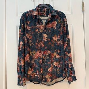 Zara Relaxed Fit Button Down Velour Floral Shirt, Medium